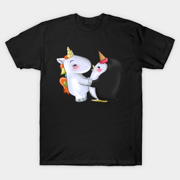 Cute Unicorn Penguin Ice Creame Horn Hugging Gift T-Shirt by TheTeeBee